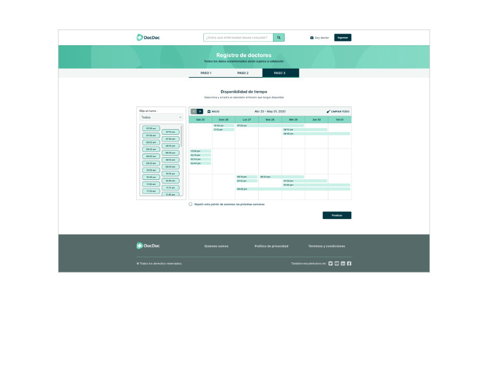 Doctor's Availability Settings in Desktop Viewport